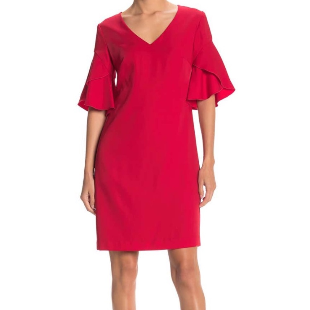 Trina Turk red tulip sleeve shift dress, NWT, 6